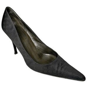 Gucci Microguccissima Black Nylon Heels Interlocking Double GG Logo Pumps US 9